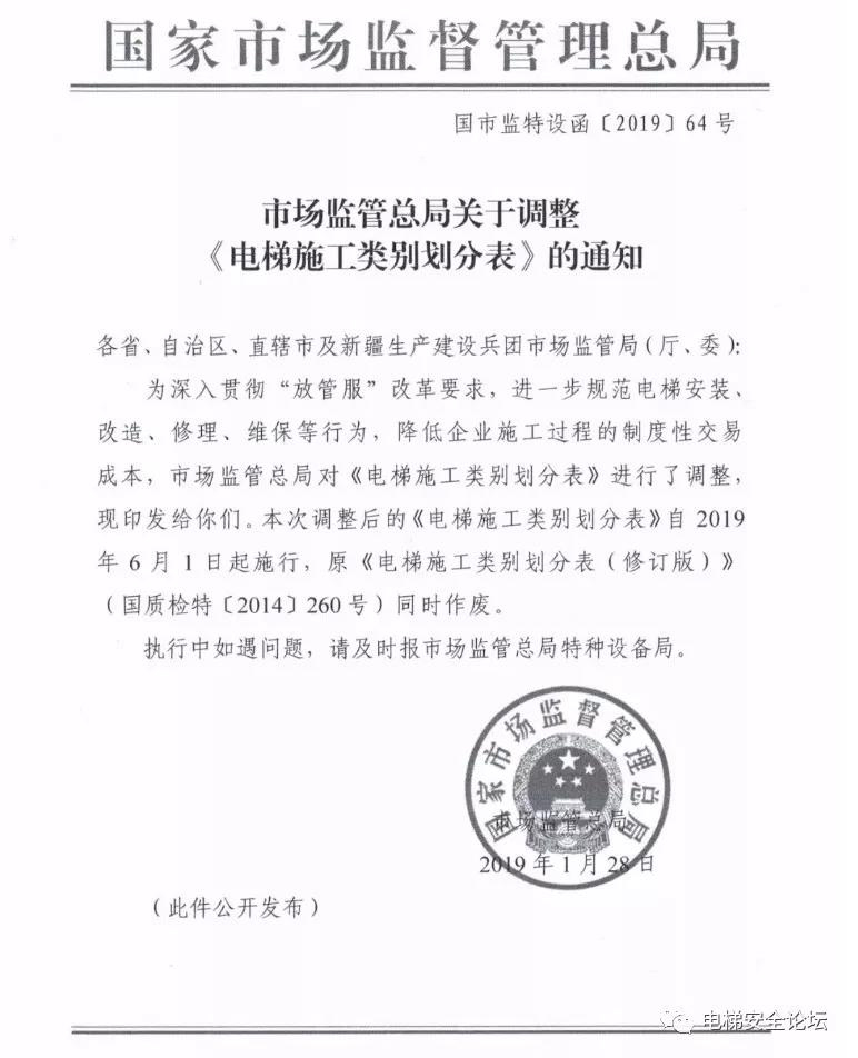 重磅：2019年电梯施工类别划分表再度做出重大调整
